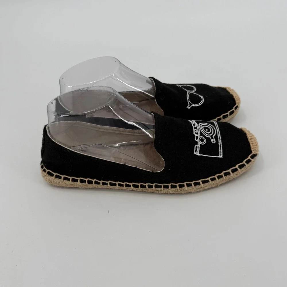 Soludos Camera Glasses Espadrilles Womens Size 8 Black Canvas Slip‎ On